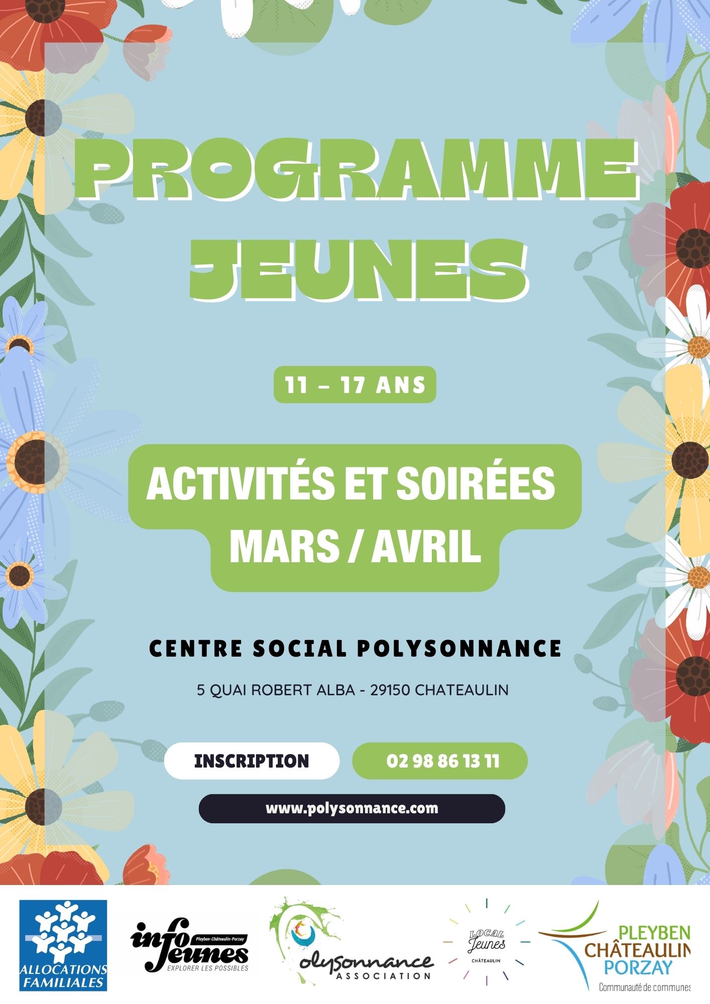 Voici le programme de l’Espace jeunes Châteaulin pour les mois de Mars et Avril 2025