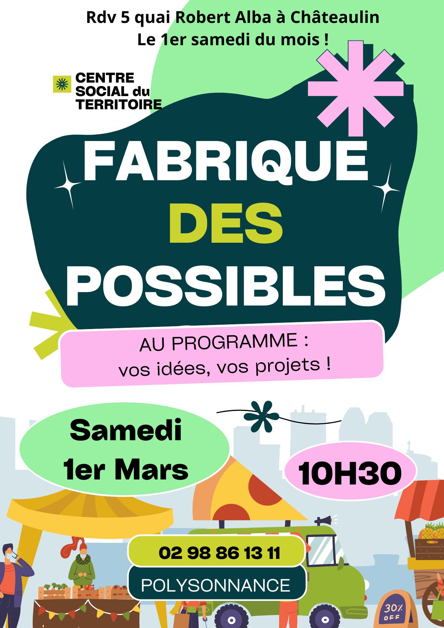 Prochaine rencontre de la fabrique des possibles le Samedi 1er mars 2025 à 10h30, à Polysonnance. Ouvert à tous et sans inscription.