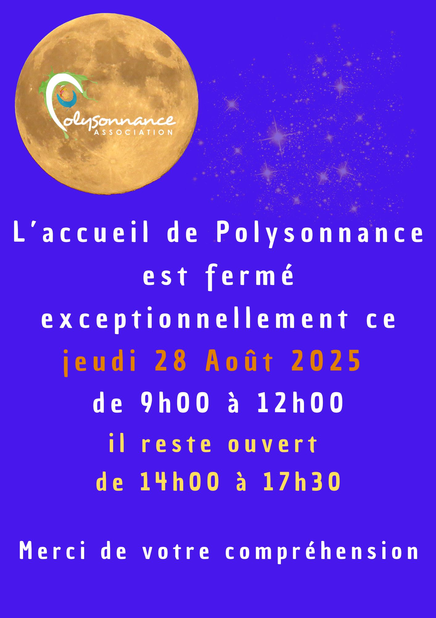 Accueil de Poly fermé ce jeudi 28 Août 2025 de 9h à 12h