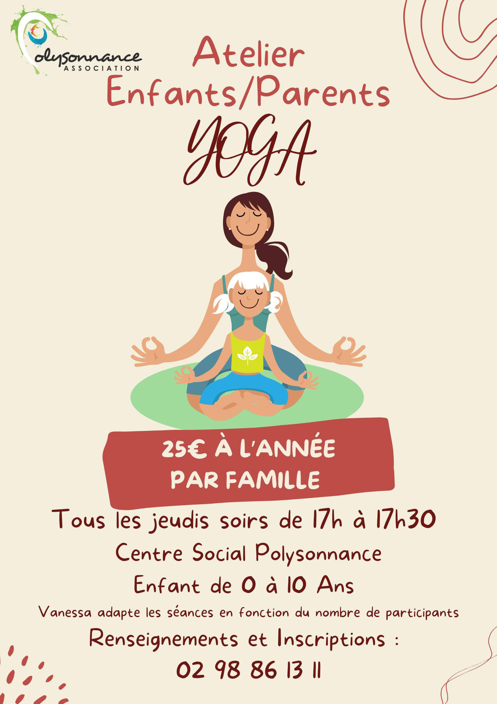 Et si on se détendait en famille? Le Yoga Enfants/Parents revient tous les jeudis à partir du 20 novembre 2025 à Polysonnance. Info et réservation au 02 98 86 13 11