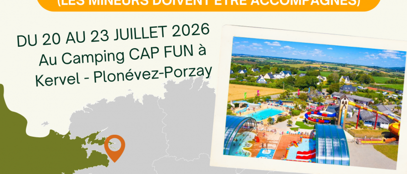 Partez pour un séjour convivial en solo, duo ou en famille (mineurs accompagnés) au CAP FUN de Kervel avec Polysonnance du 20 au 23 juillet 2026.Il ne reste plus que 5 places alors n&rsquo;hésitez plus!