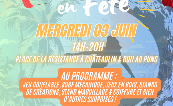 C&rsquo;est mercredi prochain 3 JUIN à partir de 14h, place de la Résistance à Châteaulin! Avec jeu gonflable, surf mécanique et bien d&rsquo;autres surprises pour un POLY EN FETE de folie!!!! Gratuit et sans inscription: que du plaisir!!!!!!!!!!!