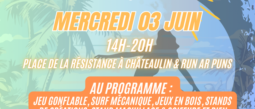 C&rsquo;est mercredi prochain 3 JUIN à partir de 14h, place de la Résistance à Châteaulin! Avec jeu gonflable, surf mécanique et bien d&rsquo;autres surprises pour un POLY EN FETE de folie!!!! Gratuit et sans inscription: que du plaisir!!!!!!!!!!!