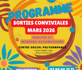 Programme des sorties conviviales (adultes et mineurs accompagnés) pour le mois de mars 2026