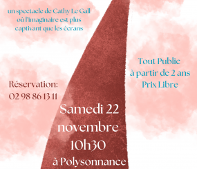 Embarquez le samedi 22 novembre à 10h30 à bord du navire de Cathy Le Gall et de ses amis émotions pour un spectacle captivant! Réservation au 02 98 86 13 11