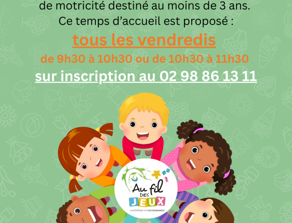 Le Bébé Ludo vous accueille dans la Ludothèque uniquement les vendredis à 9h30 ou 10h30 sur réservation au 02 98 86 13 11
