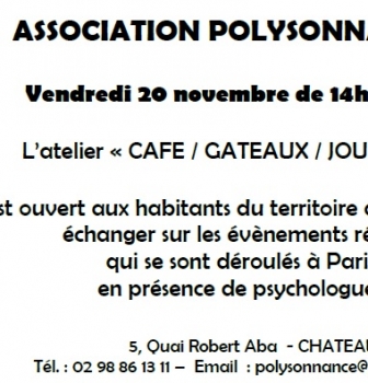 L’Atelier « Café Gâteaux Journaux » est ouvert aux habitants du territoire ce  Vendredi 20 novembre de 14h30 à 17h