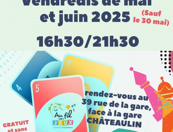 La ludothèque est ouverte les vendredis soirs au 39 rue de la gare, à Châteaulin.