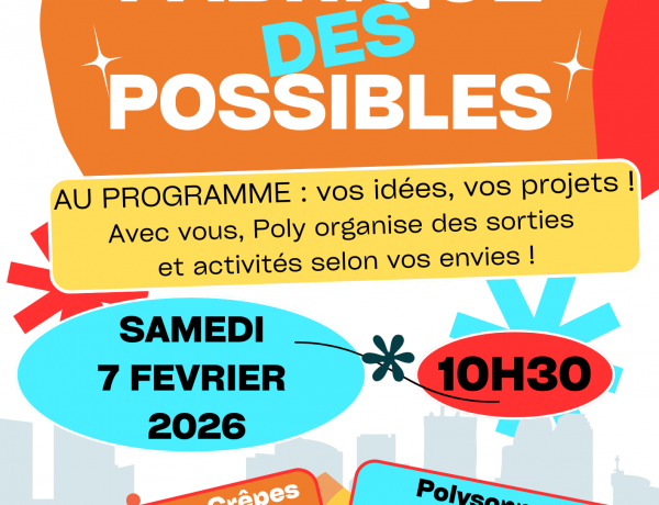 Venez imaginer le prochain programme des activités de Polysonnance ce samedi 7 février à partir de 10h30. Suivi d&rsquo;un spécial repas crêpes sur inscription au 02 98 86 13 11 jusqu&rsquo;au 5 février!!!