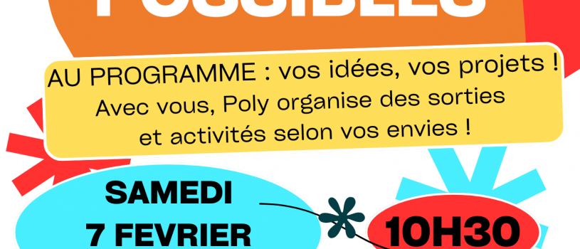 Venez imaginer le prochain programme des activités de Polysonnance ce samedi 7 février à partir de 10h30. Suivi d&rsquo;un spécial repas crêpes sur inscription au 02 98 86 13 11 jusqu&rsquo;au 5 février!!!