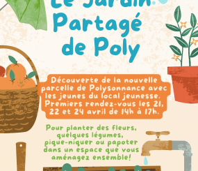 Goûter gratuit au Jardin de Poly le mardi 21 Avril à 15h30. Inscriptions: 02 98 86 13 11 ou en envoyant un mail à accueilpolysonnance@gmail.com
