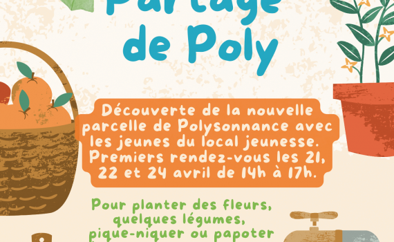 Goûter gratuit au Jardin de Poly le mardi 21 Avril à 15h30. Inscriptions: 02 98 86 13 11 ou en envoyant un mail à accueilpolysonnance@gmail.com