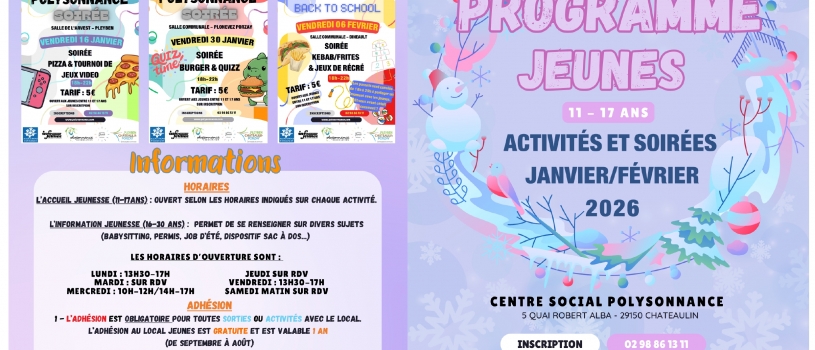 Le nouveau Programme des activités et soirées du local jeunes est arrivé!!!