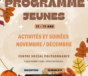 PROGRAMME ANIMATIONS JEUNESSES 11 à 17ans pour Novembre et Décembre 2024