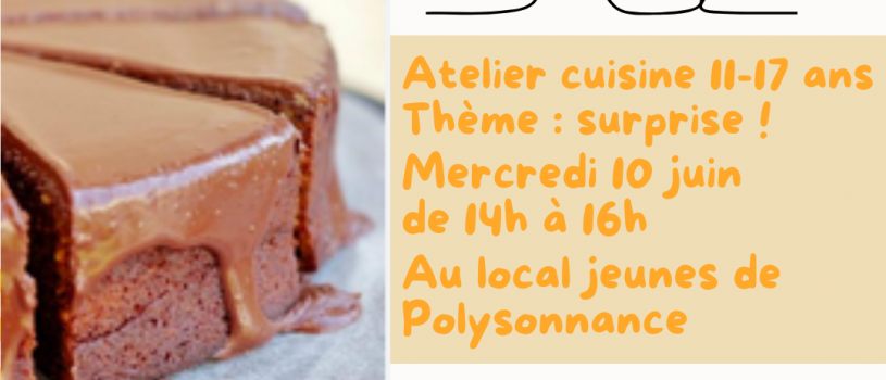 Atelier cuisine au Local Jeunes pour les mineurs non accompagnés de 11 à 17 ans le Mercredi 10 juin de 14h à 16h. Info: 02 98 86 13 11