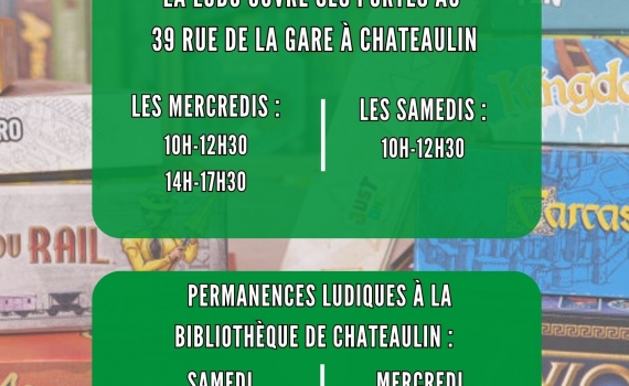 La Ludothèque revient à partir du 17 septembre 2025 au 39 rue de la Gare. Info: 02 98 86 13 11
