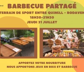 Barbecue reporté au jeudi 31 juillet 2025 à 18h30 au terrain de sport entre Quimill et Rodaven, pour une soirée gourmande et ludique!! Informations: 02 98 86 13 11