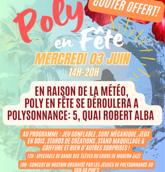 CHANGEMENT DE LIEU: RDV à 14h à Polysonnance, 5 quai Robert Alba pour POLY en Fête. la ludothèque et l&rsquo;accueil seront fermés le matin. Merci de votre compréhension!