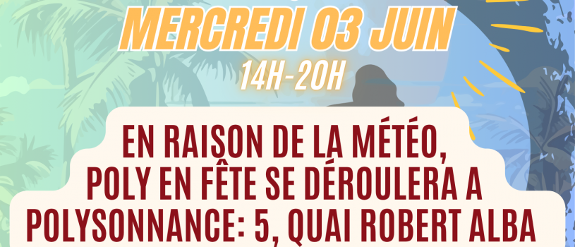 CHANGEMENT DE LIEU: RDV à 14h à Polysonnance, 5 quai Robert Alba pour POLY en Fête. la ludothèque et l&rsquo;accueil seront fermés le matin. Merci de votre compréhension!