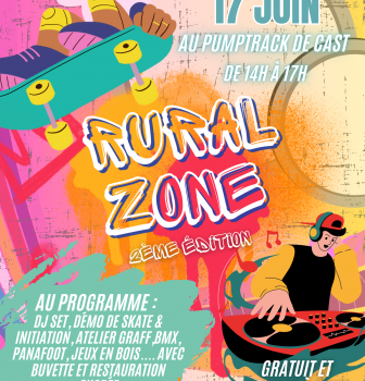 Moment festif gratuit, à partager entre amis, en famille, avec surf mécanique et granités à gogo!!!! C&rsquo;est la RURAL ZONE au Pumptrack de Cast le mercredi 17 juin de 14h à 17h. Info: 02 98 86 13 11
