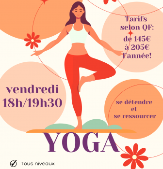 Venez vous ressourcer le vendredi de 18h à 19h30 pour des séances de Yoga tout en détente et plaisir!