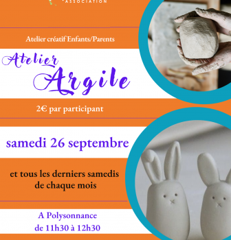 Les ateliers Argile sont ouverts aux enfants et parents tous les derniers samedis de chaque mois. Prochain rendez-vous le samedi 26 septembre de 11h30 à 12h30. Seulement 2€ par participant (+adhésion à Poly). Sur inscription au 02 98 86 13 11