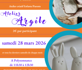 Nouveauté à Polysonnance! Atelier Enfants/Parents tous les derniers samedis du mois autour de l&rsquo;argile.