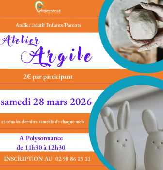 Nouveauté à Polysonnance! Atelier Enfants/Parents tous les derniers samedis du mois autour de l&rsquo;argile.