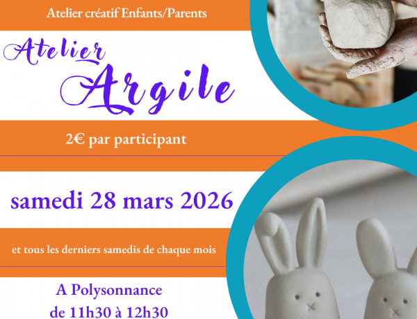 Nouveauté à Polysonnance! Atelier Enfants/Parents tous les derniers samedis du mois autour de l&rsquo;argile.