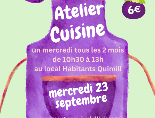 Hummm!!! ça sent rudement bon au local Quimill!!! C&rsquo;est l&rsquo;atelier cuisine !!!! Renseignements et inscriptions: 02 98 86 13 11