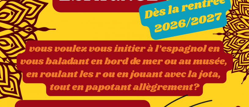 Nouveauté pour la rentrée: papoter en espagnol! pour tous les niveaux, les lundis de 14h à 16h! Inscription et info : 02 98 86 13 11
