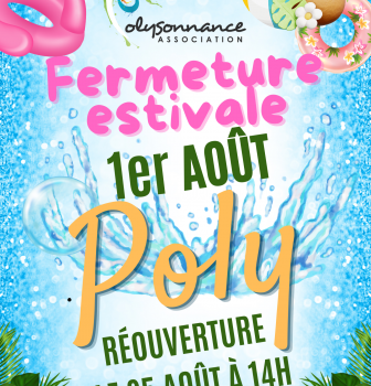 Une petite pause pour l&rsquo;équipe de Poly! On se retrouve le 25 août à partir de 14h avec une reprise des activités la semaine du 14 septembre, sans oublier le forum de Pleyben (pour le Badminton et le service Info Jeunes) le 29 août de 9h à 12h et le forum de Châteaulin le 12 septembre de 14h à 17h. Bonnes vacances!