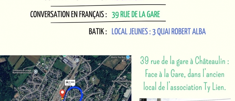 Voici les nouveaux lieux d’activités 2025 à l’année avec des ajustements :