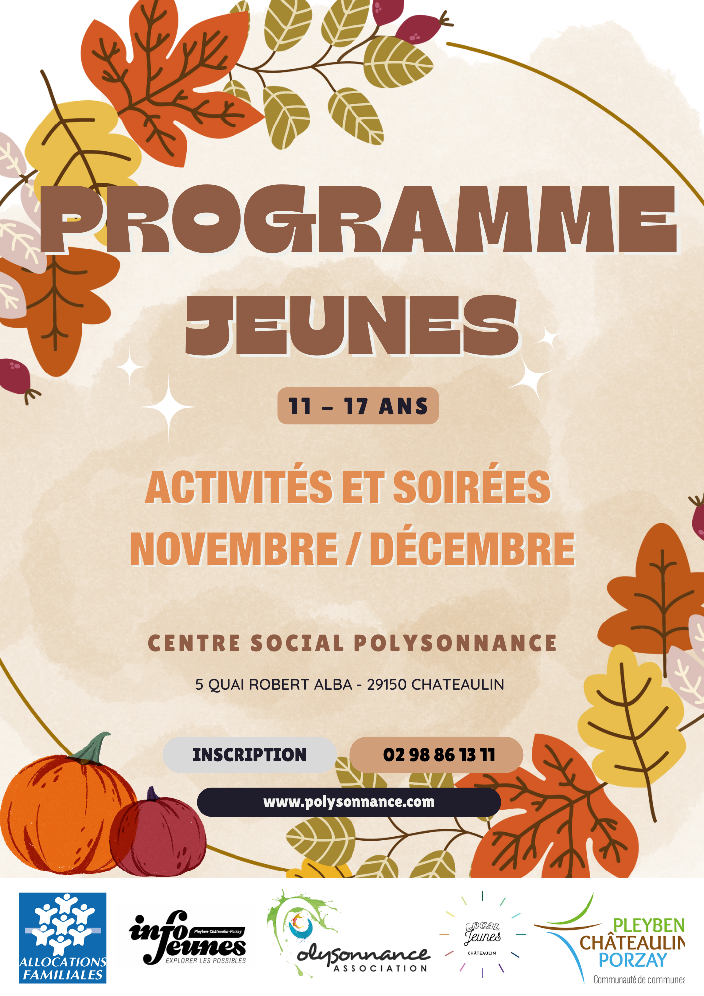 PROGRAMME ANIMATIONS JEUNESSES 11 à 17ans pour Novembre et Décembre 2024