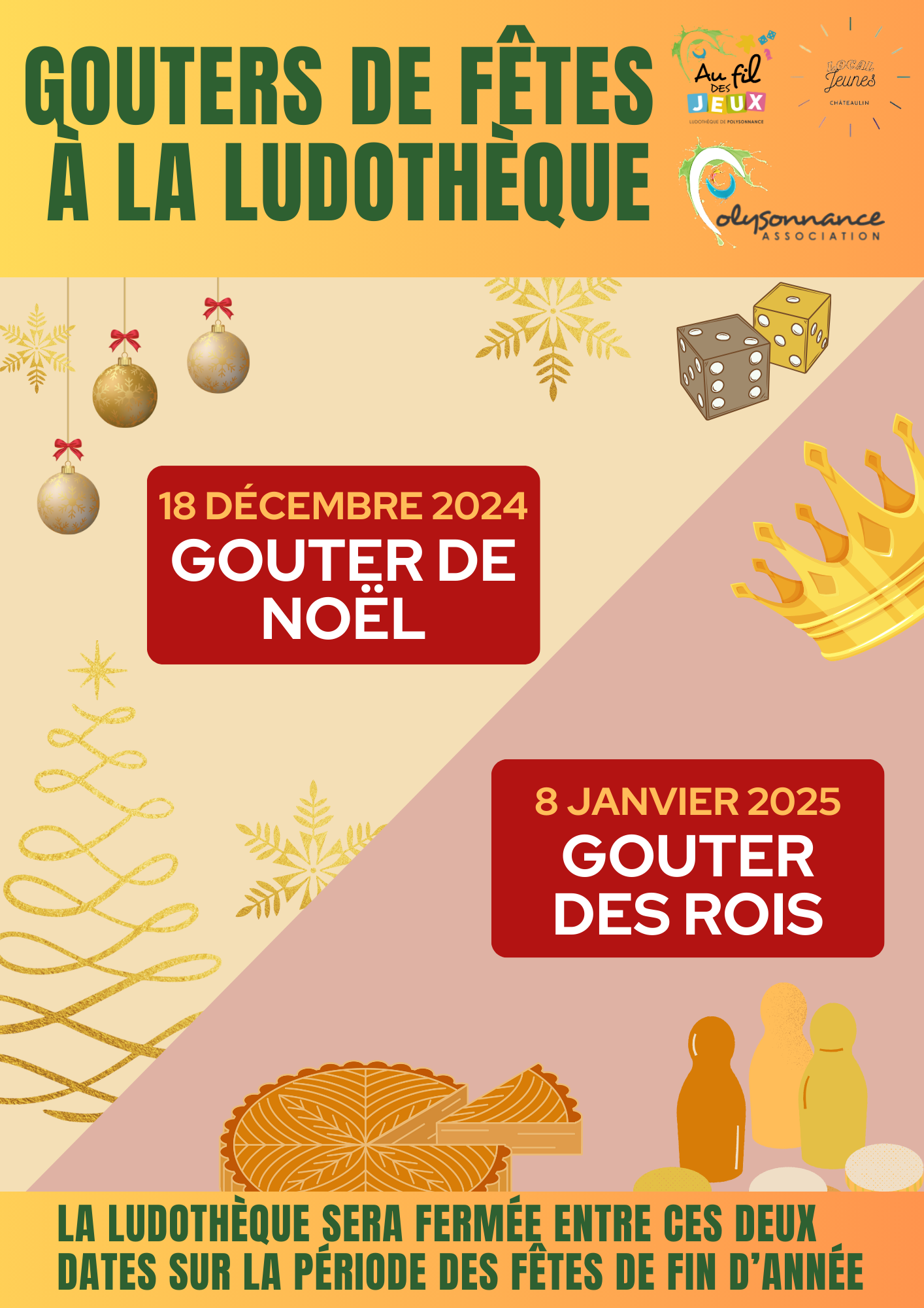 Goûters de fêtes à la ludothèque de Polysonnance le 18/12/2024 et le 08/01/2025