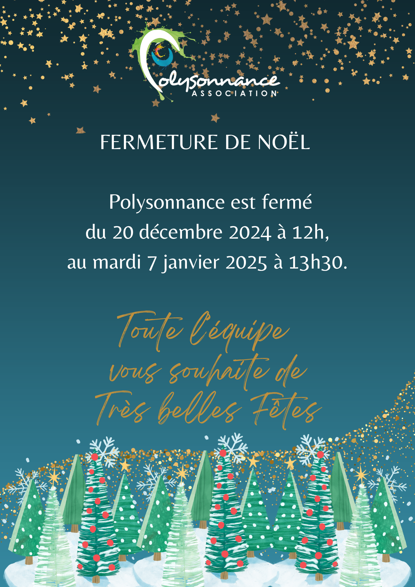 Fermeture de Noël à Polysonnance du 20 décembre 2024 au 7 janvier 2025