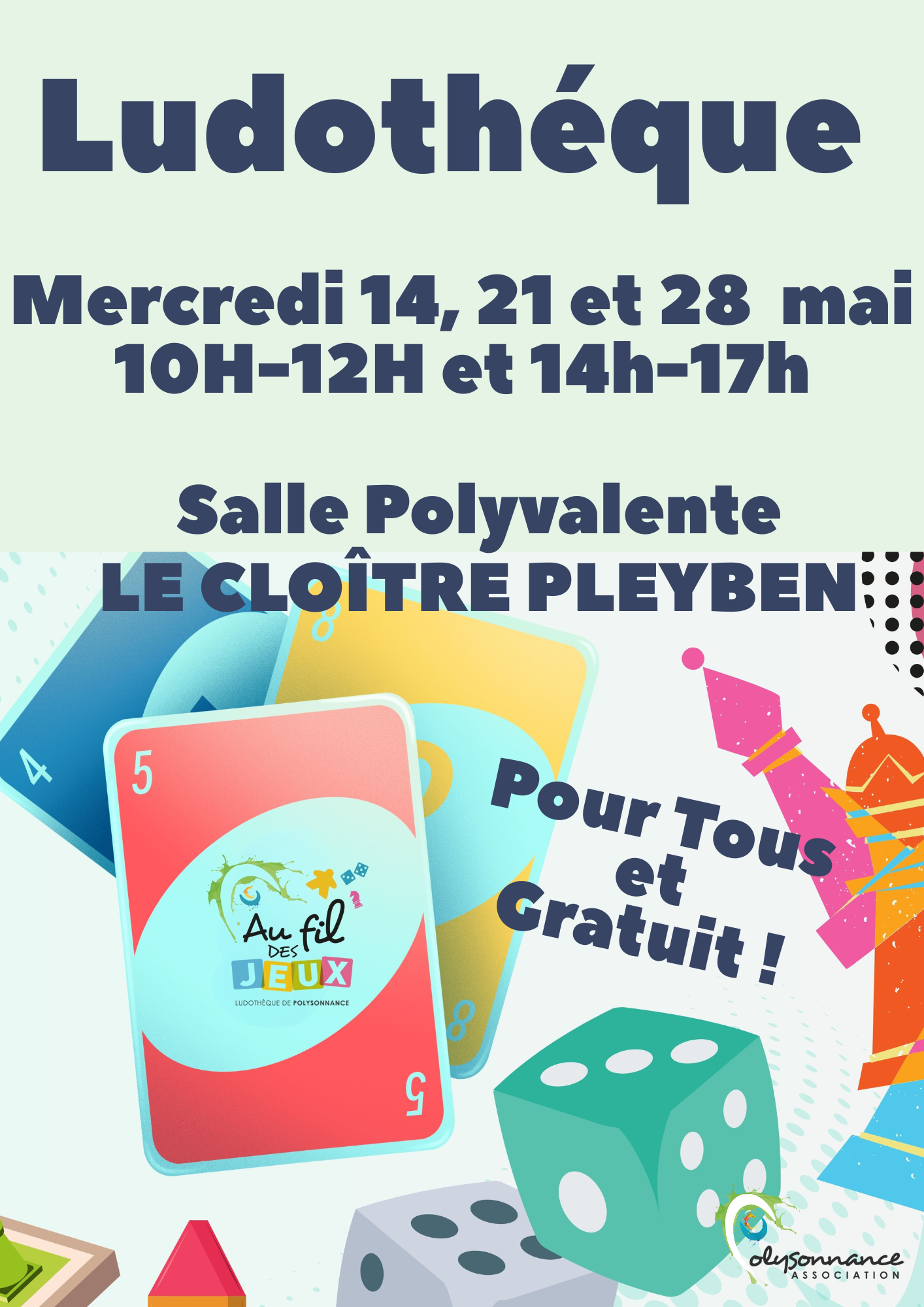 Retrouver la Ludothèque de Polysonnance les mercredis de mai 2025 au Cloître Pleyben