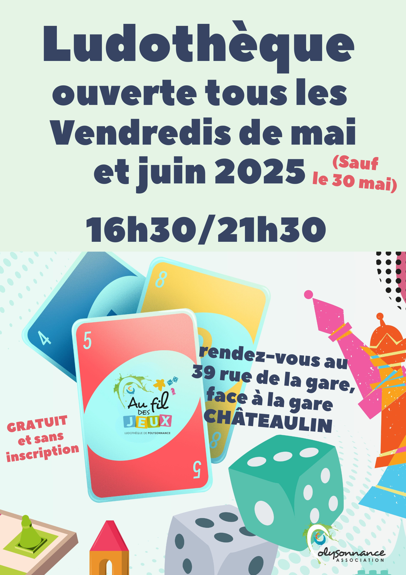 La ludothèque est ouverte les vendredis soirs au 39 rue de la gare, à Châteaulin.