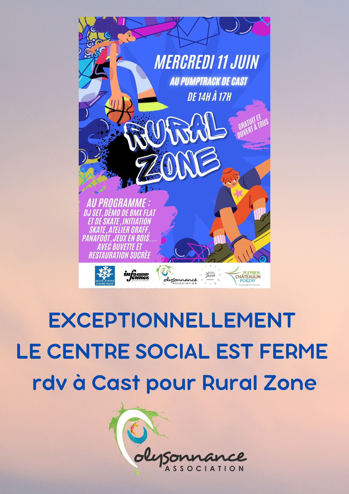 Mercredi 11 juin le secrétariat est fermé car toute l’équipe de Polysonnance est mobilisée sur l’événement RURAL ZONE à Cast.