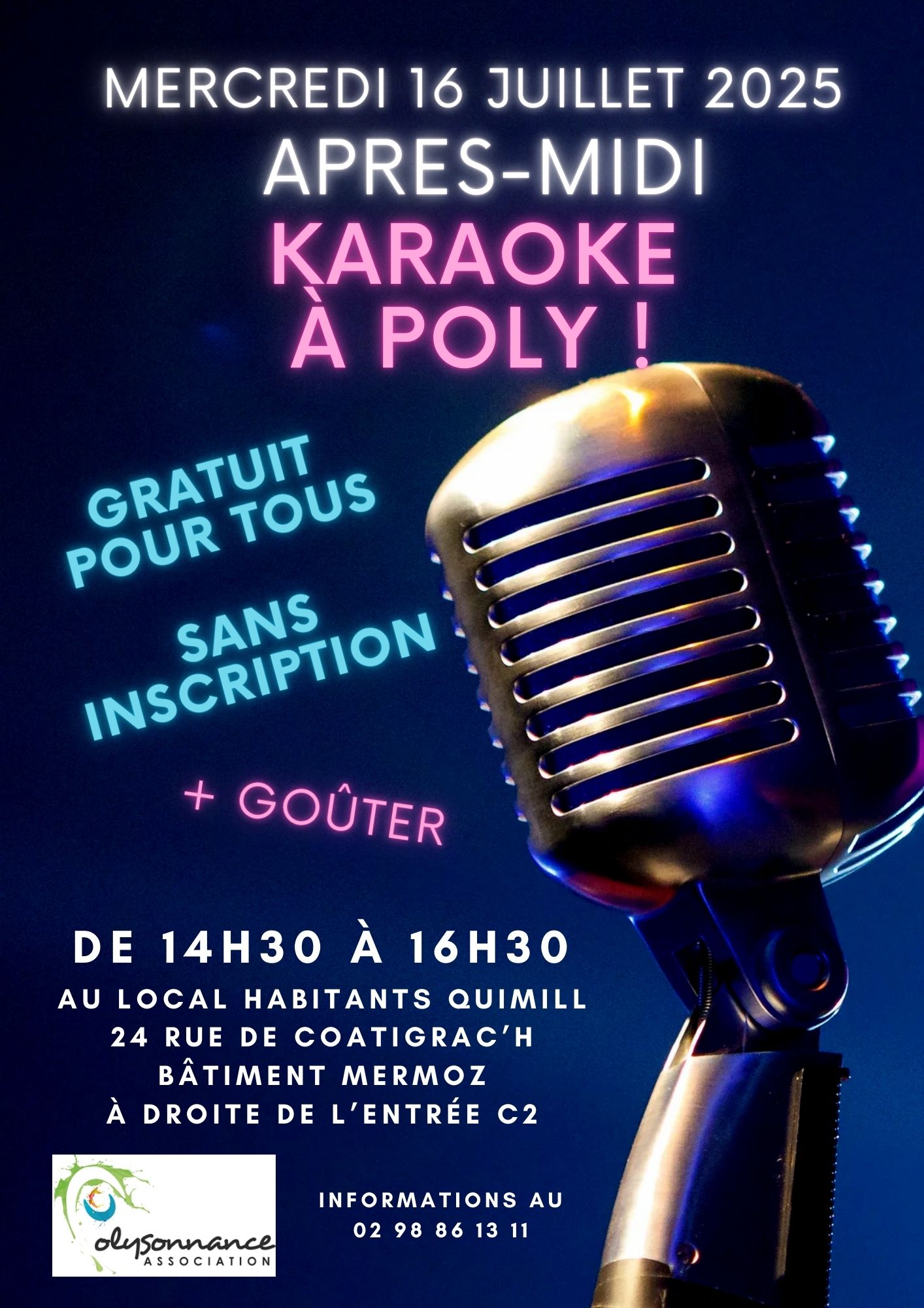 Pour crier Aline qu’elle revienne ou allumer le feu, rendez-vous le mercredi 16 juillet de 14h30 à 16h30, pour un Karaoké-goûter à Quimill!