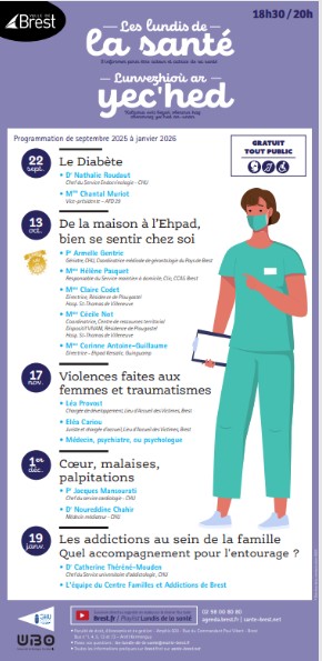 Les lundis de la santé sont des conférences-débats gratuites, ouvertes à toutes et tous, sans inscription. Organisées par le service promotion de la santé de la ville de Brest, en partenariat avec l’UBO et le CHRU de Brest, ces conférences se déroulent de 18h30 à 20h un lundi par mois de septembre à juin et sont retransmise au centre social Polysonnance, 5 quai Robert Alba. Prochain RDV: Lundi 23 septembre. Pour plus d’info: 02 98 86 13 11