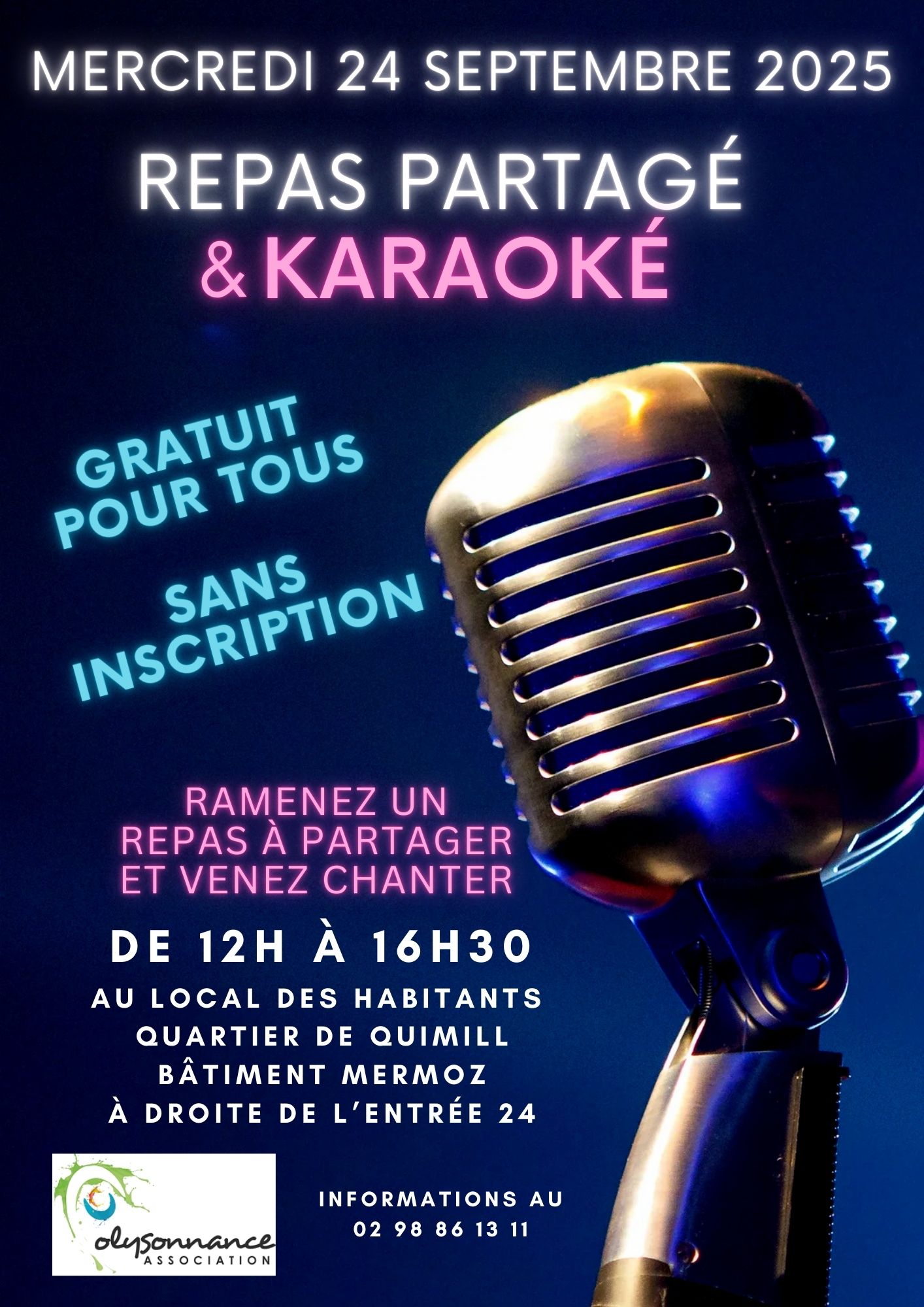 Apportez un repas à partager et venez chanter au Local Habitants de Quimill le mercredi 24 septembre de 12h à 16h30.
