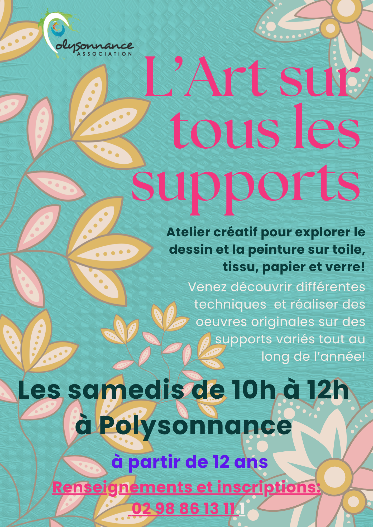 L’atelier Batik évolue et s’applique à des supports multiples et variés. Il démarre samedi 4 octobre 2025 de 10h à 12h au local jeunes de Polysonnance, 3 quai Robert Alba. A partir de 12 ans.