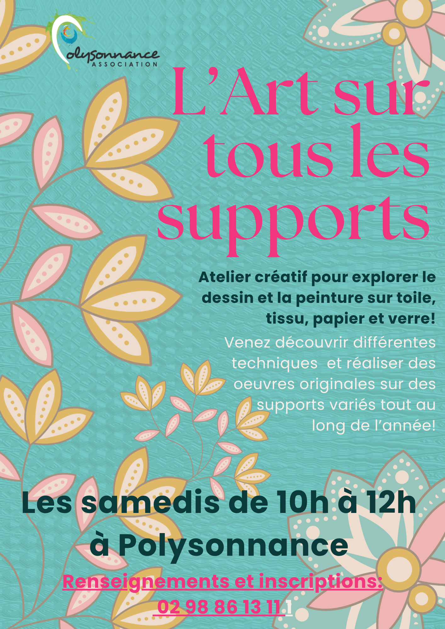 L’atelier Batik évolue et s’applique à des supports multiples et variés. Il démarre samedi 4 octobre 2025 de 10h à 12h au local jeunes de Polysonnance, 3 quai Robert Alba et s’ouvre à tous!!!