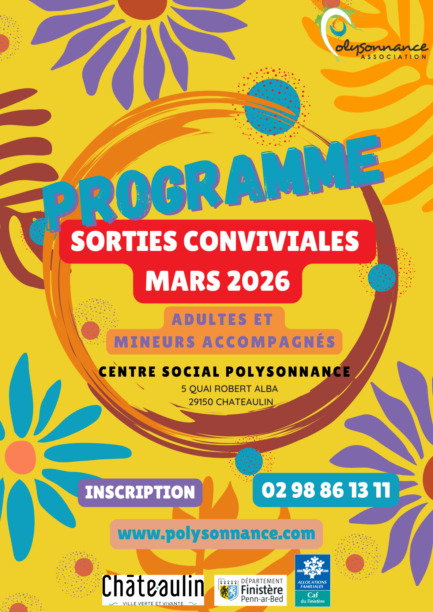 Programme des sorties conviviales (adultes et mineurs accompagnés) pour le mois de mars 2026