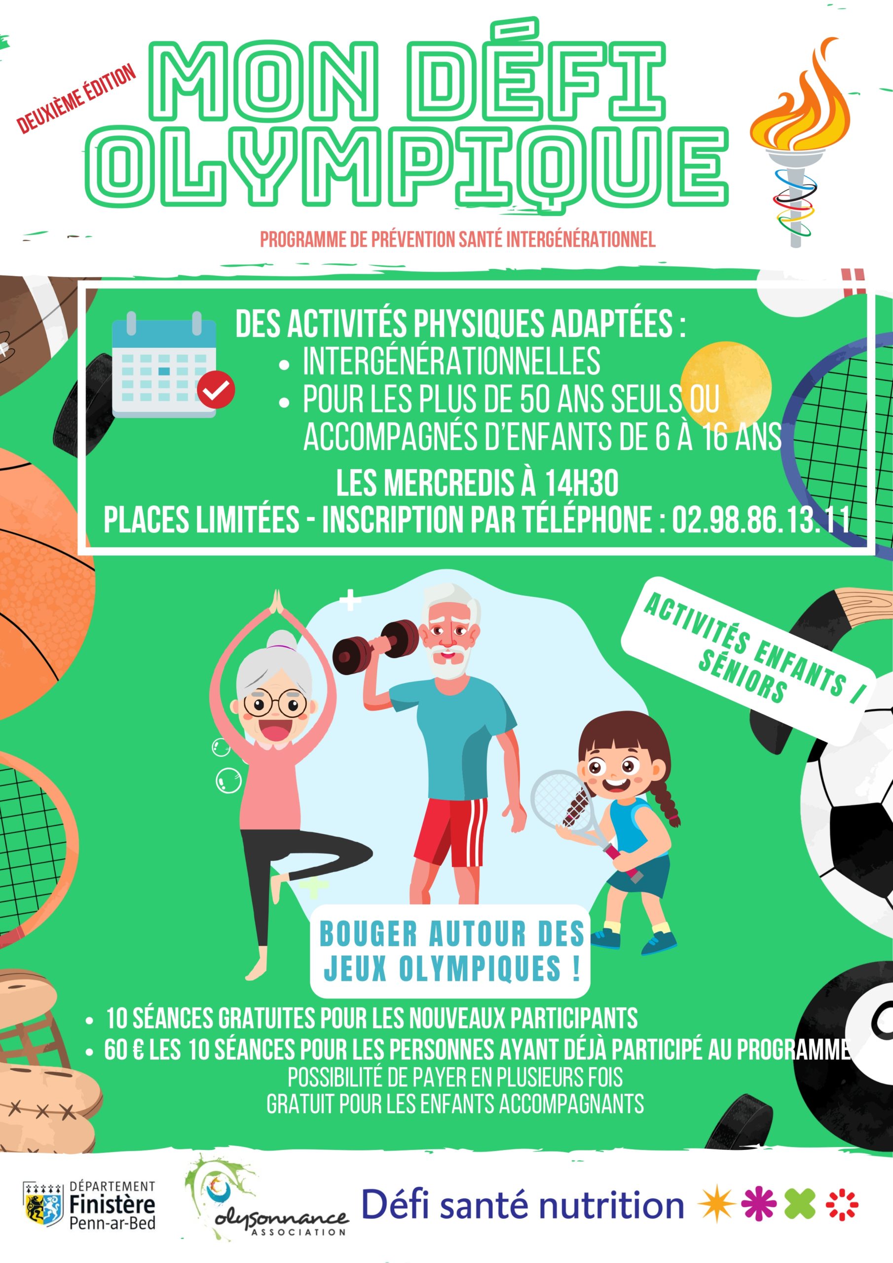 2ème cycle pour 2 défis olympiques différents adaptés à tous les physiques de plus de 55 ans. Pour toutes les infos: 02 98 86 13 11