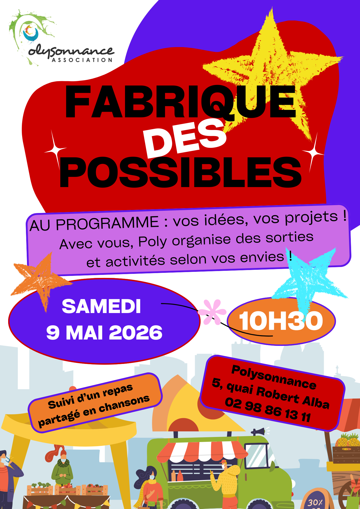 Prochaine Fabrique des Possibles le samedi 9 mai 2026 à 10h30 que l&rsquo;on pourra poursuivre par un repas partagé et une après-midi en chansons, cartes, papoteries, rigolades…ensemble!!!