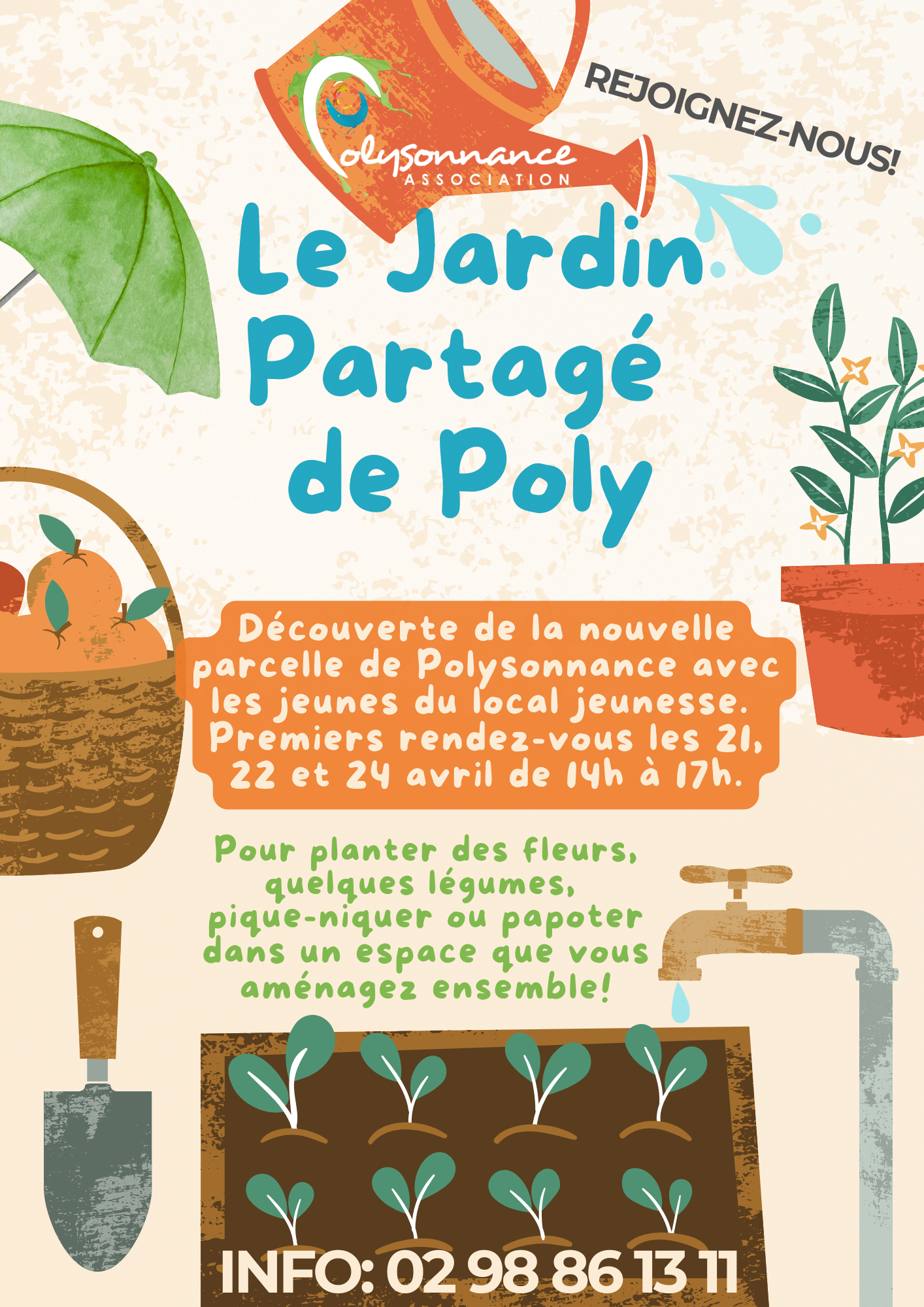 Goûter gratuit au Jardin de Poly le mardi 21 Avril à 15h30. Inscriptions: 02 98 86 13 11 ou en envoyant un mail à accueilpolysonnance@gmail.com