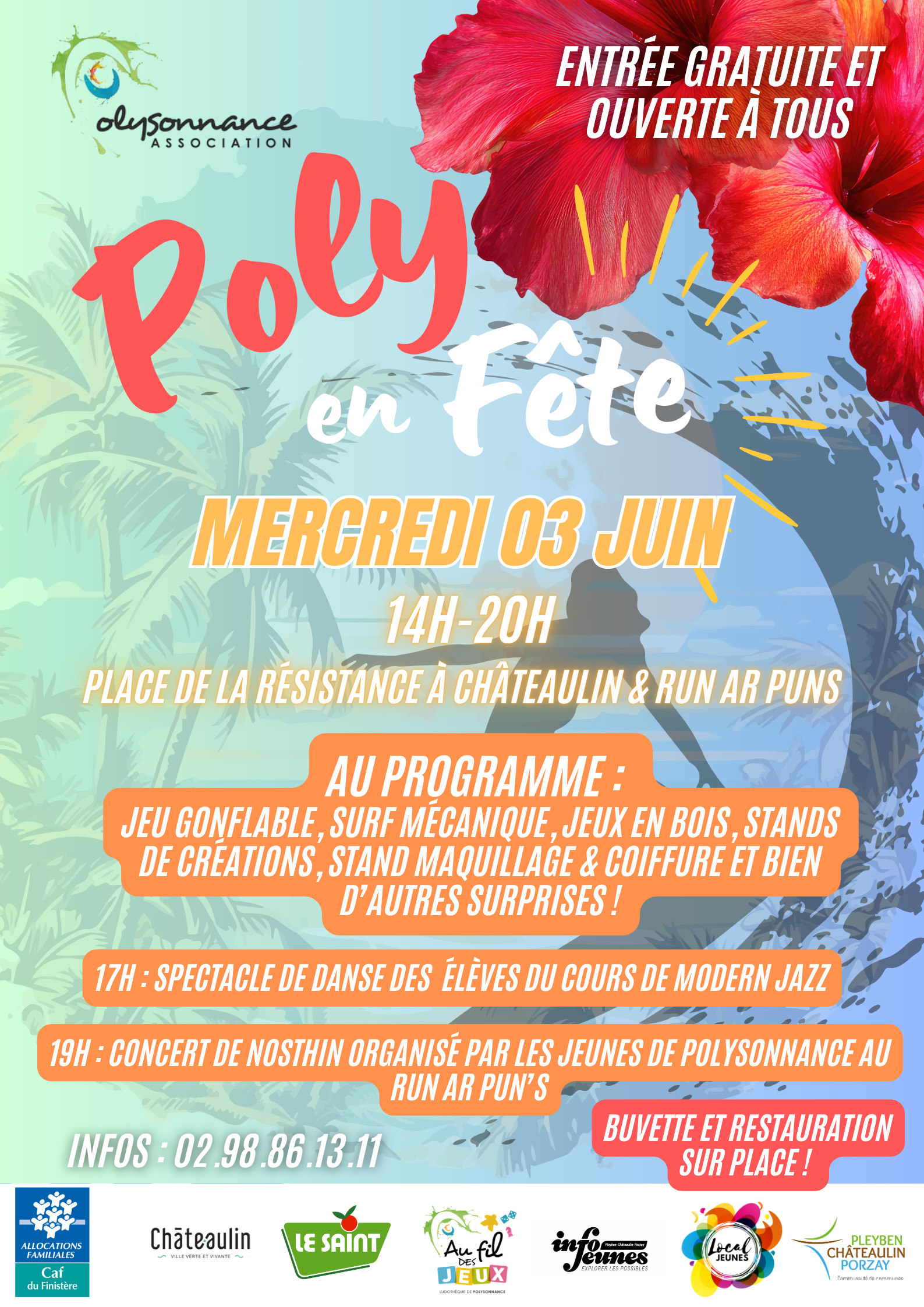 C&rsquo;est mercredi prochain 3 JUIN à partir de 14h, place de la Résistance à Châteaulin! Avec jeu gonflable, surf mécanique et bien d&rsquo;autres surprises pour un POLY EN FETE de folie!!!! Gratuit et sans inscription: que du plaisir!!!!!!!!!!!