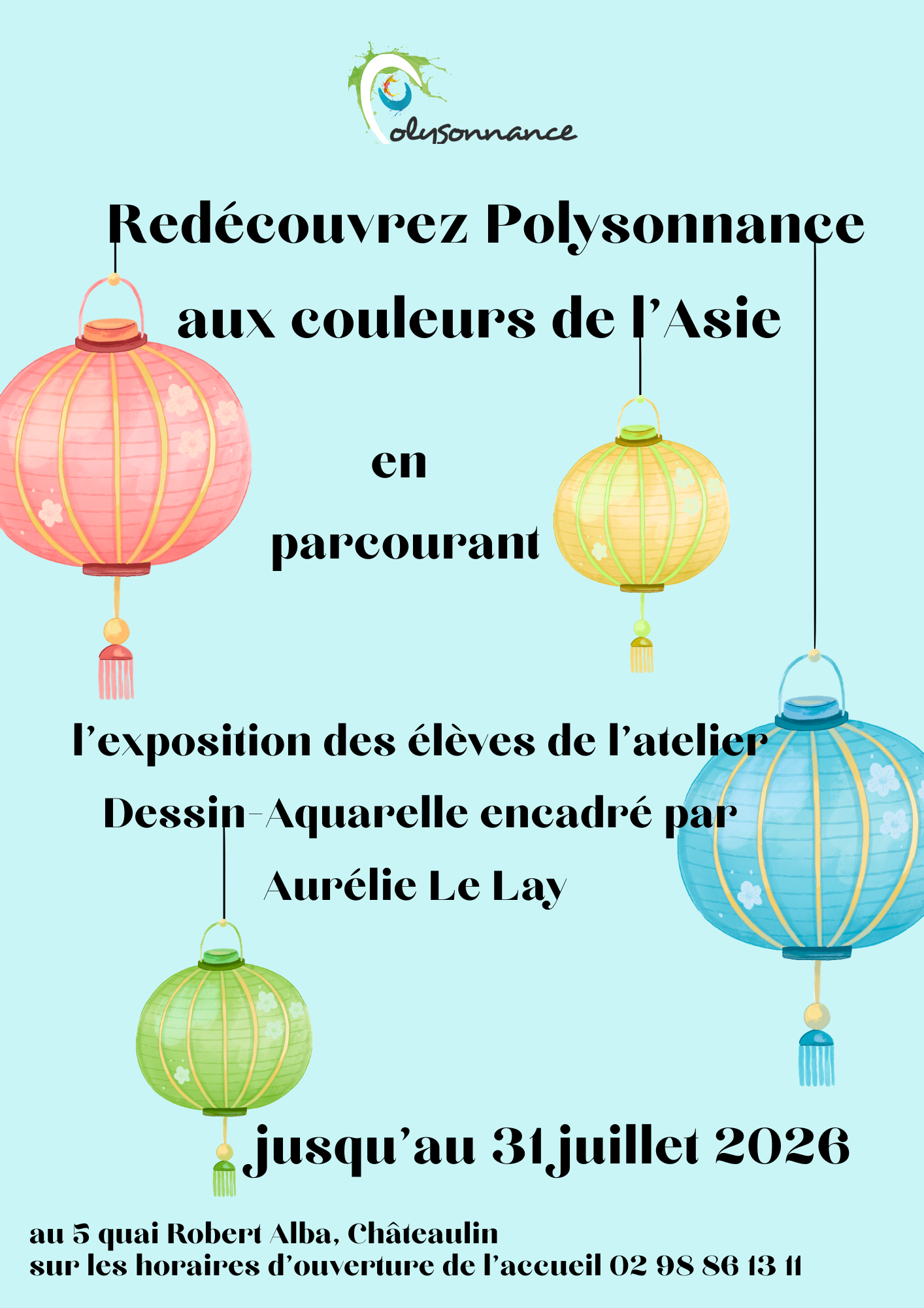 Aurélie Le Lay et ses élèves de l&rsquo;Atelier Dessin-Aquarelle sont ravis de vous faire partager leurs créations à Polysonnance jusqu&rsquo;au 31 juillet 2026. Alors n&rsquo;hésitez pas à pousser la porte!